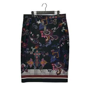 Melissa Paige Paisley Multipattern Pencil Midi Skirt NWT Women's Sz L Navy